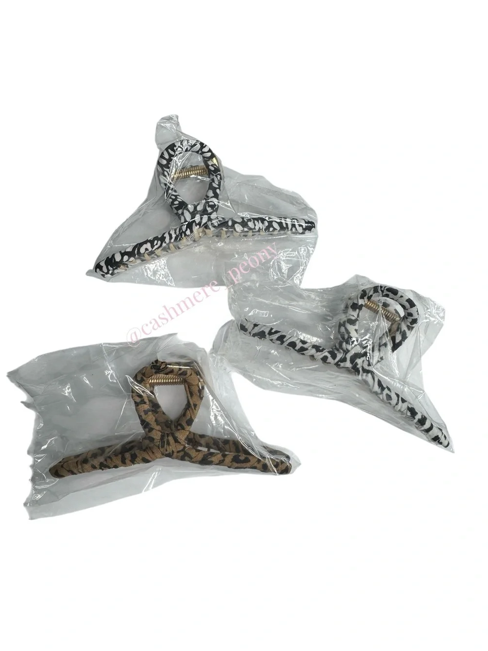 Animal Cheetah Leopard Cow Fabric Wrapped Gold Plated Metal Hair Claw Clips Set